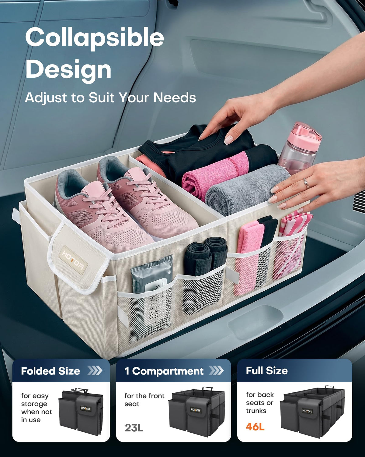 HOTOR Trunk Organizer - Foldable Car Organizer for SUVs & Sedans Storage Jansha Store