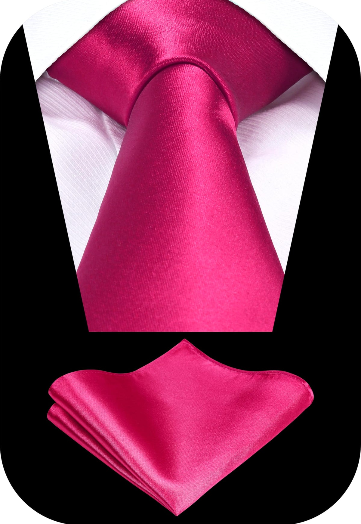 TIE G Solid Satin Woven dyed Color Formal Black Necktie and Pocket Square Sets in Gift Box Jansha Store