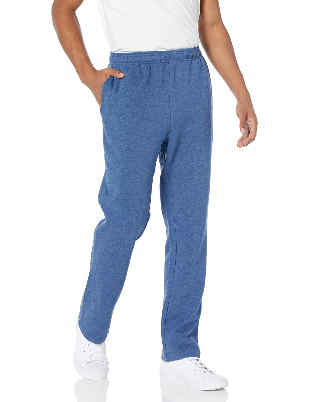 Close-up of the waistband drawstring on men's fleece open bottom sweatpants