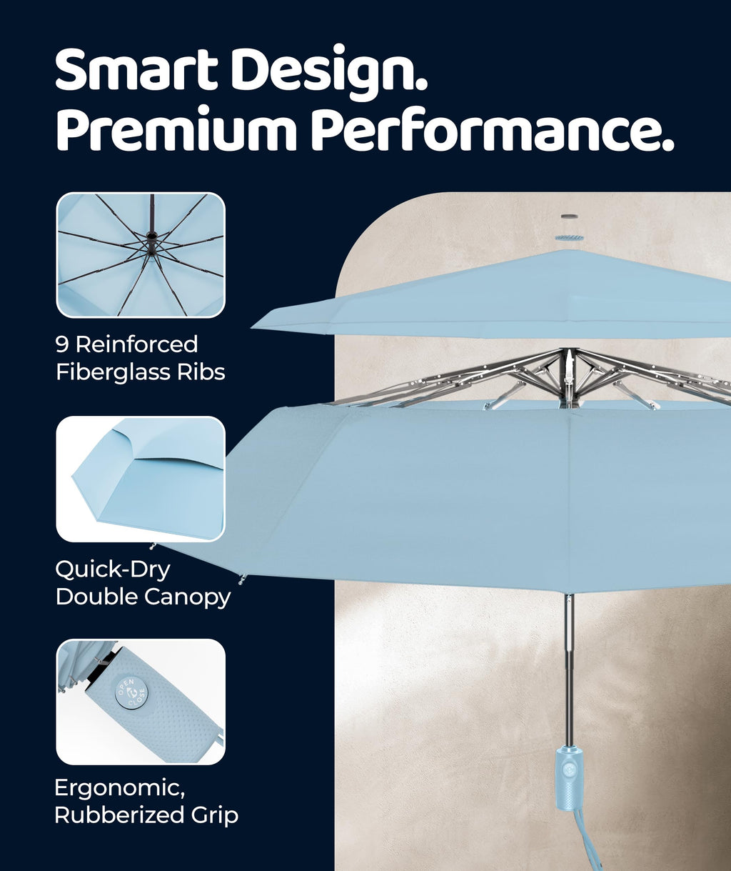 Windproof Travel Umbrella - Compact & Withstands Winds up to 100MPH, Strongest Premium Auto Folding Umbrella for Rain and Sun - Durable, Light & Portable for Women & Men, Fits Backpack & Cars Jansha Store
