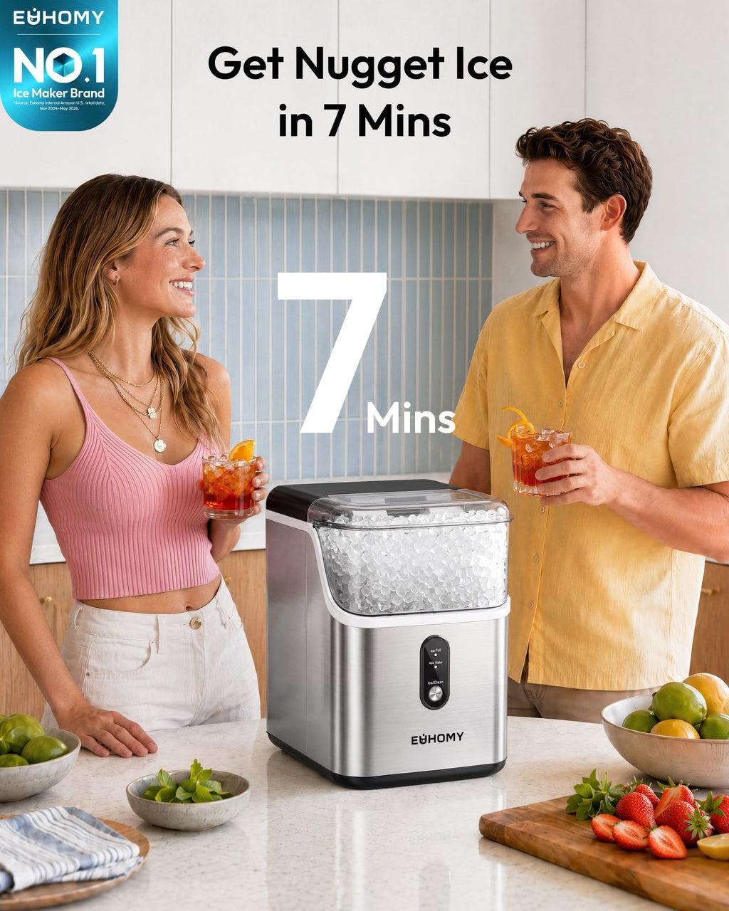 EUHOMY Nugget Ice Maker Countertop, 35lbs/24H, Ready in 7 Mins, Stainless Jansha Store