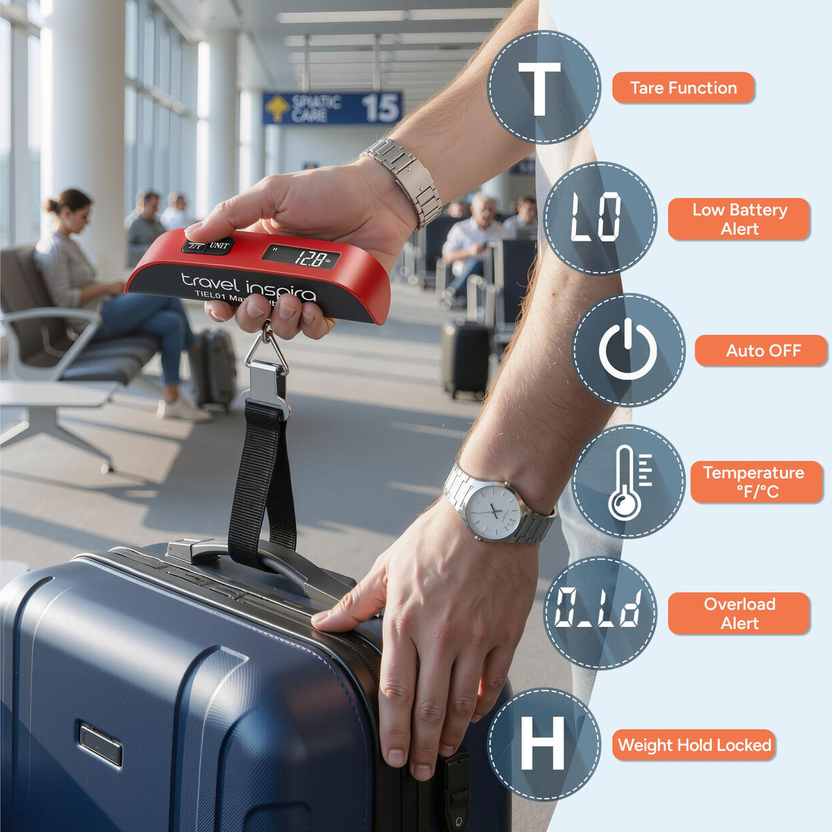 travel inspira Digital Luggage Scale – Portable Hanging Suitcase Weight Scale for Travel, 110 lb Capacity, Backlit LCD Display, Prevents Airport Overweight Fees, Battery Included Jansha Store