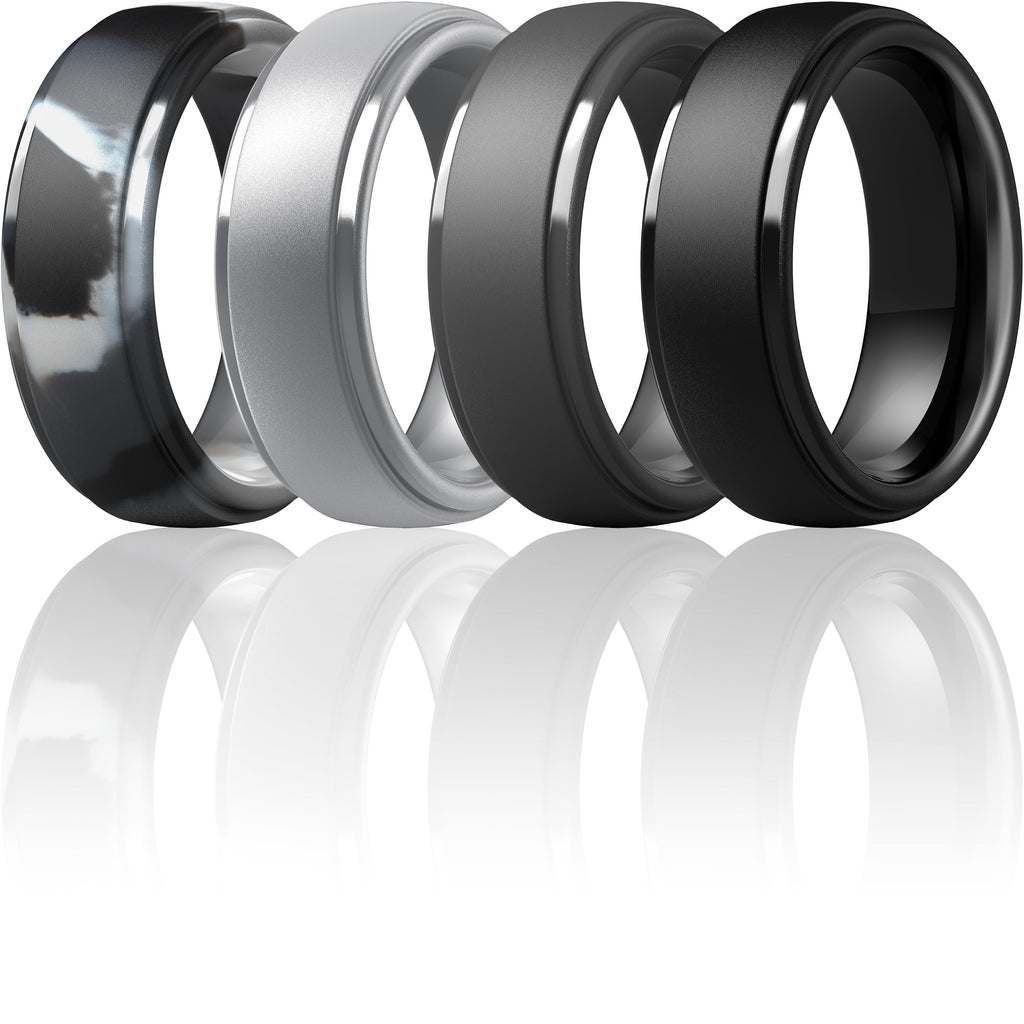 ThunderFit Silicone Rings for Men, Step Edge Rubber Wedding Bands 10mm Wide Jansha Store