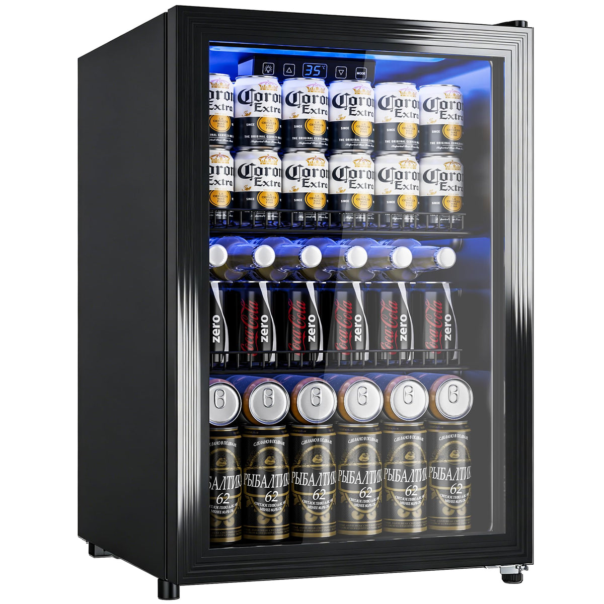18L Beverage Refrigerator Cooler, 24-Can Mini Fridge with Glass Door Jansha Store