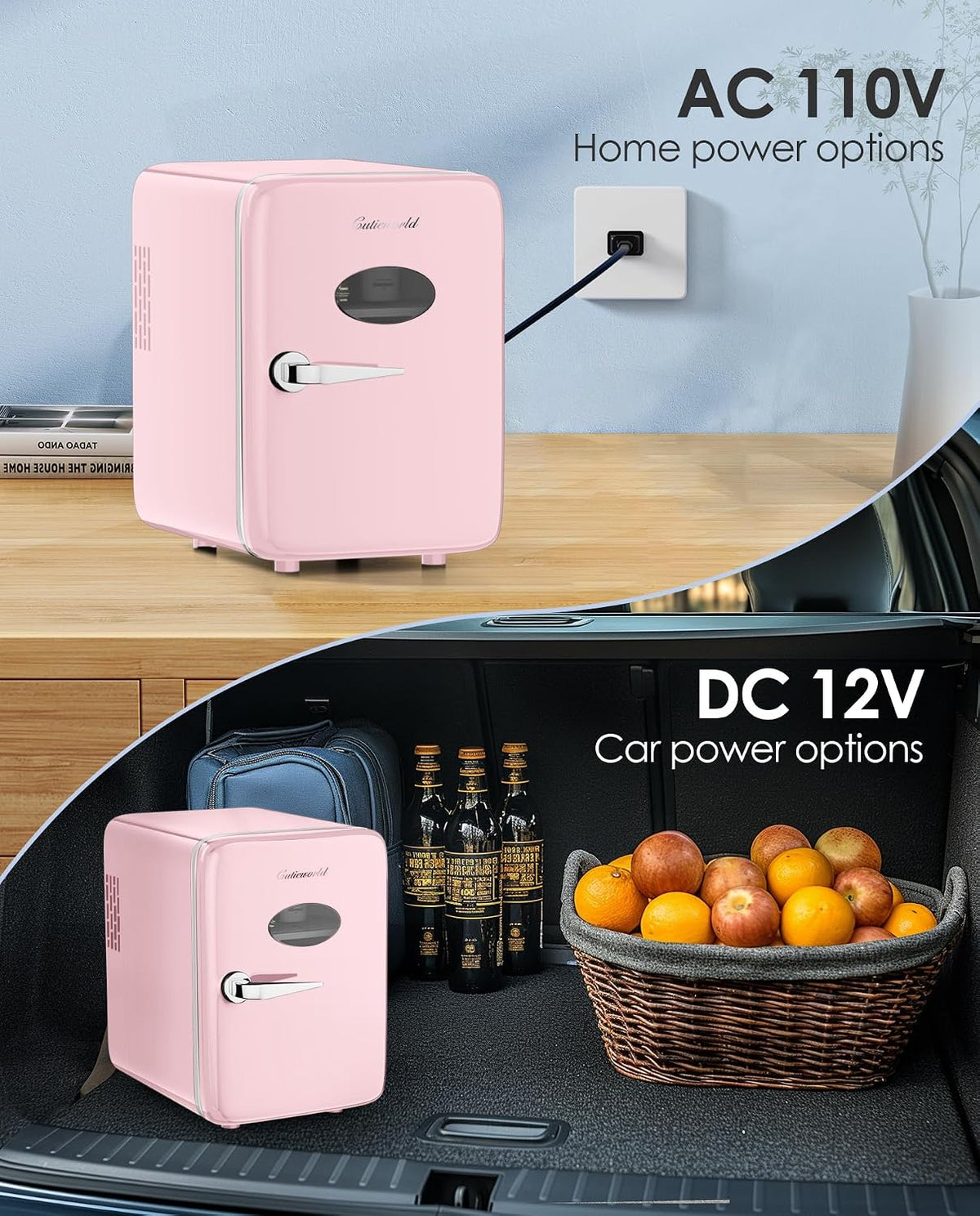 CUTIEWORLD Skincare Fridge - 4L Makeup Fridge for Refrigerating Makeup, Skincare and Food, Mini Fridge for Bedroom, Office and Car, Cooler and Warmer, Beverage Cooler, Leather Pink Jansha Store