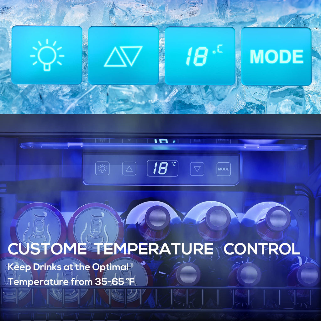 18L Beverage Refrigerator Cooler, 24-Can Mini Fridge with Glass Door Jansha Store