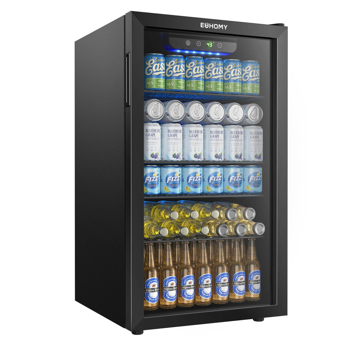 EUHOMY 130 Can Mini Fridge, Beverage Refrigerator with Glass Door, Black Jansha Store