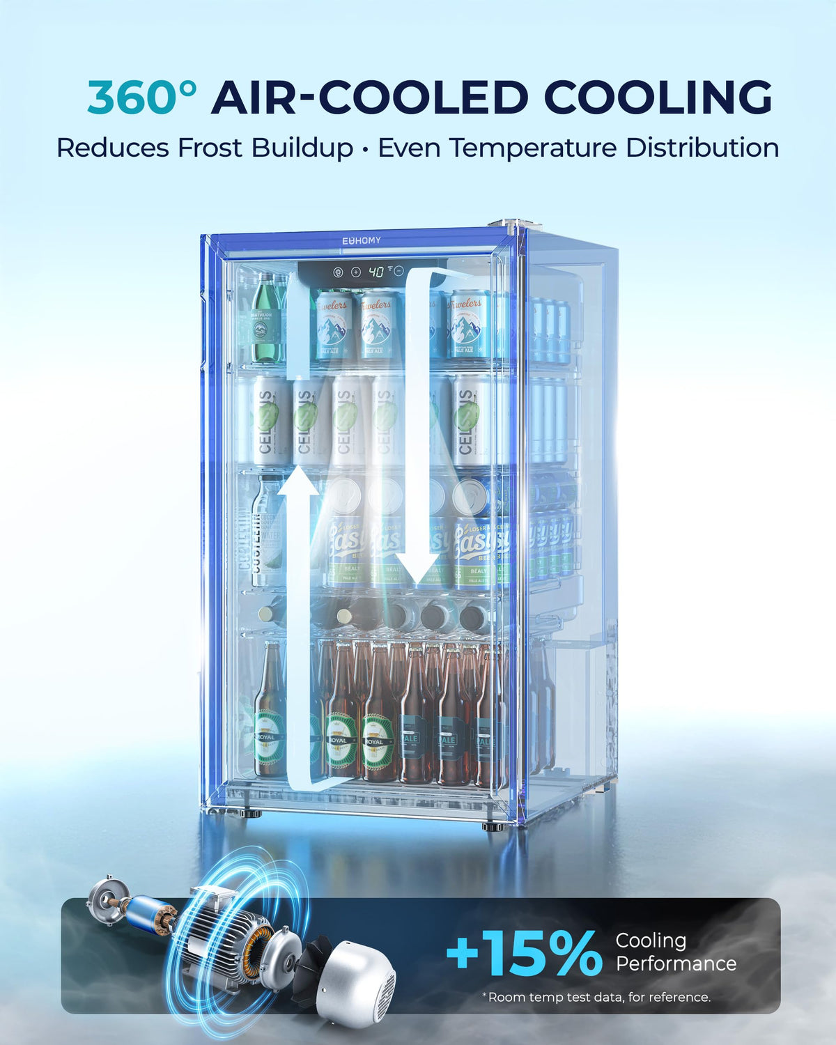 EUHOMY 130 Can Mini Fridge, Beverage Refrigerator with Glass Door, Black Jansha Store