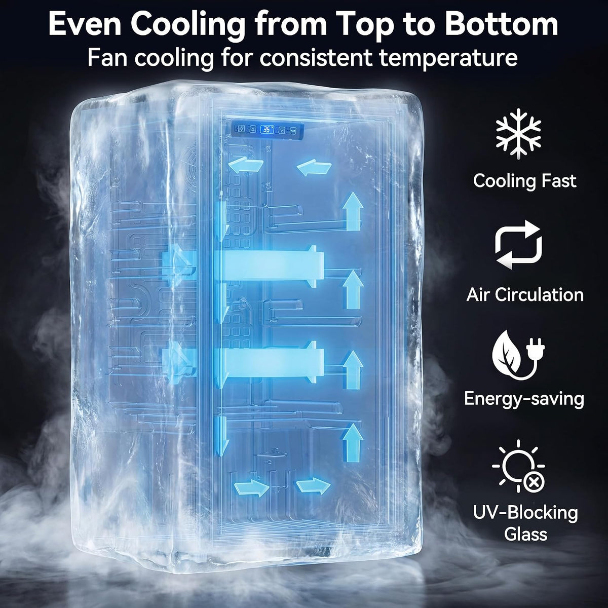 3.2 Cuft Beverage Fridge, 128 Can Mini Fridge, Glass Door, 35–65°F, Black Jansha Store