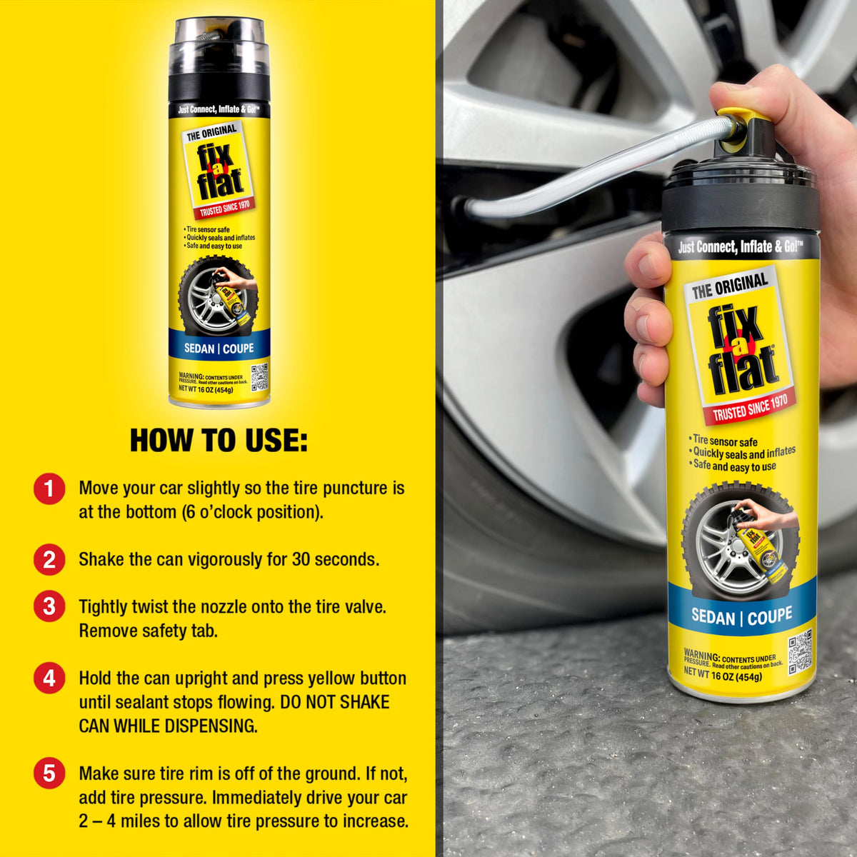 Fix-A-Flat S60420 Aerosol Emergency Flat Tire Repair and Inflator, for Standard Tires, Eco-Friendly Formula, Universal Fit for All Cars, 16 oz. (Pack of 1) Jansha Store
