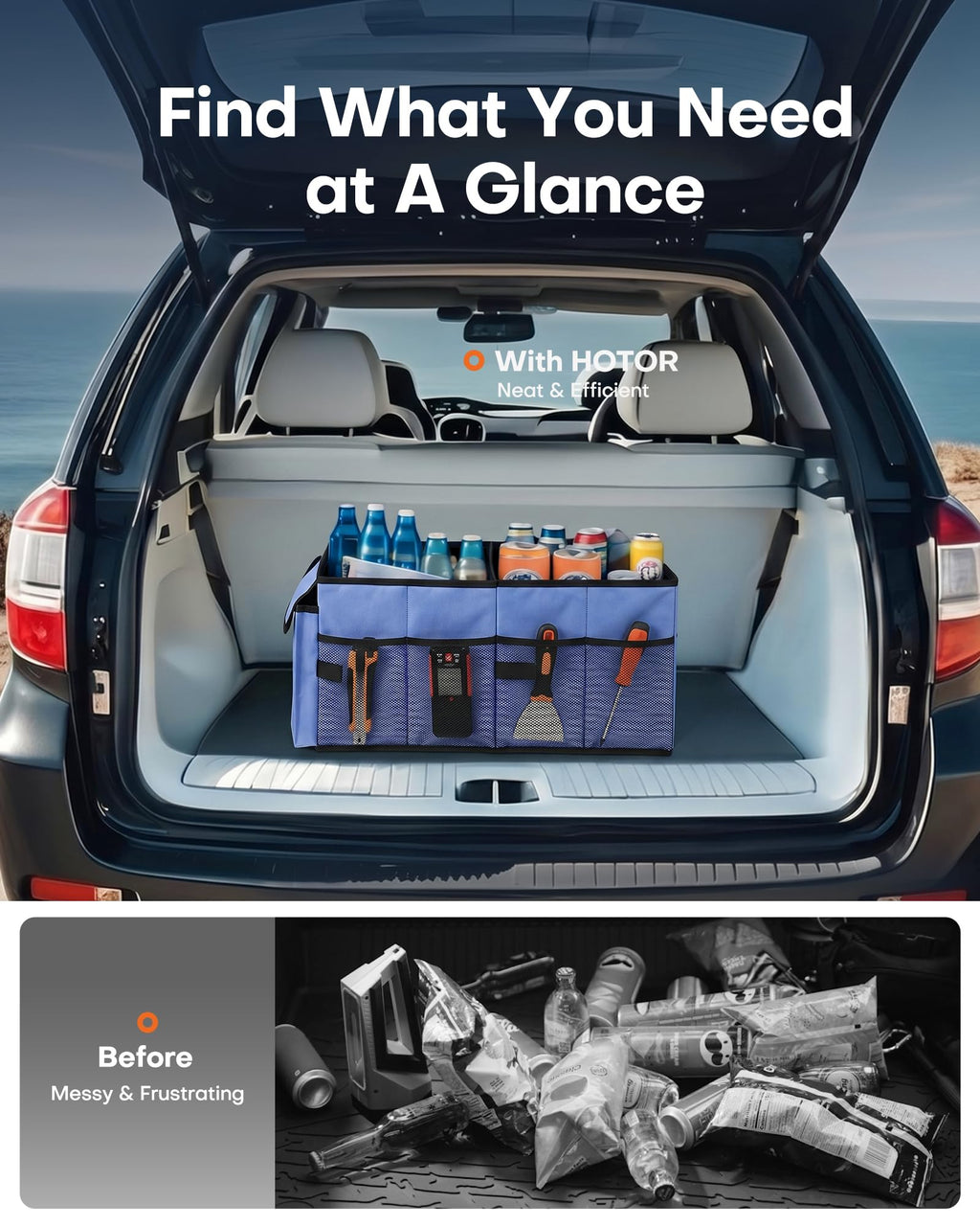 HOTOR Trunk Organizer - Foldable Car Organizer for SUVs & Sedans Storage Jansha Store