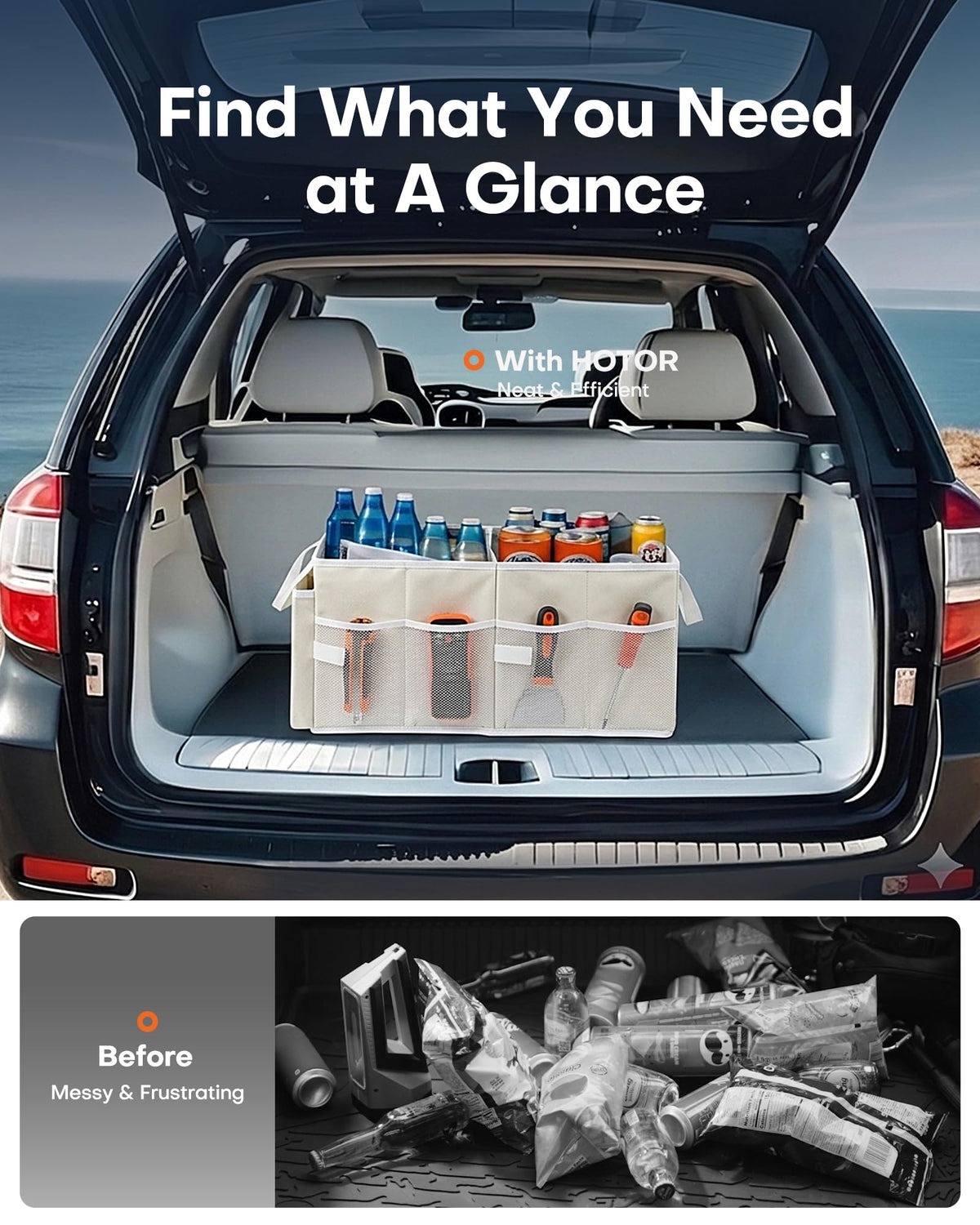 HOTOR Trunk Organizer - Foldable Car Organizer for SUVs & Sedans Storage Jansha Store