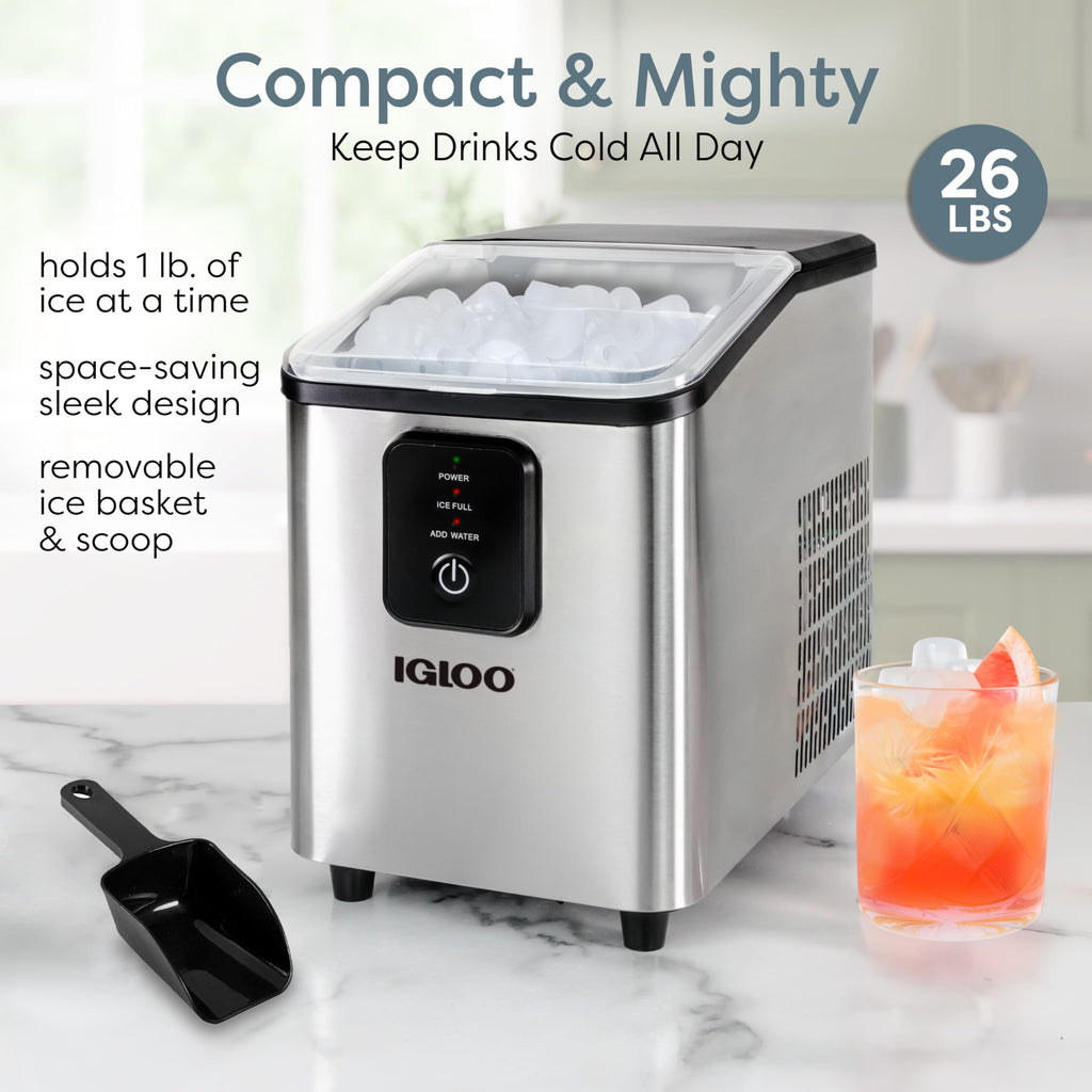 Igloo Premium Self-Cleaning Countertop Ice Maker Machine, Handled Portable Ice Maker, Produces 26 lbs. in 24 hrs. with Ice Cubes Ready in 6-8 Minutes, Comes with Ice Scoop and Basket Jansha Store