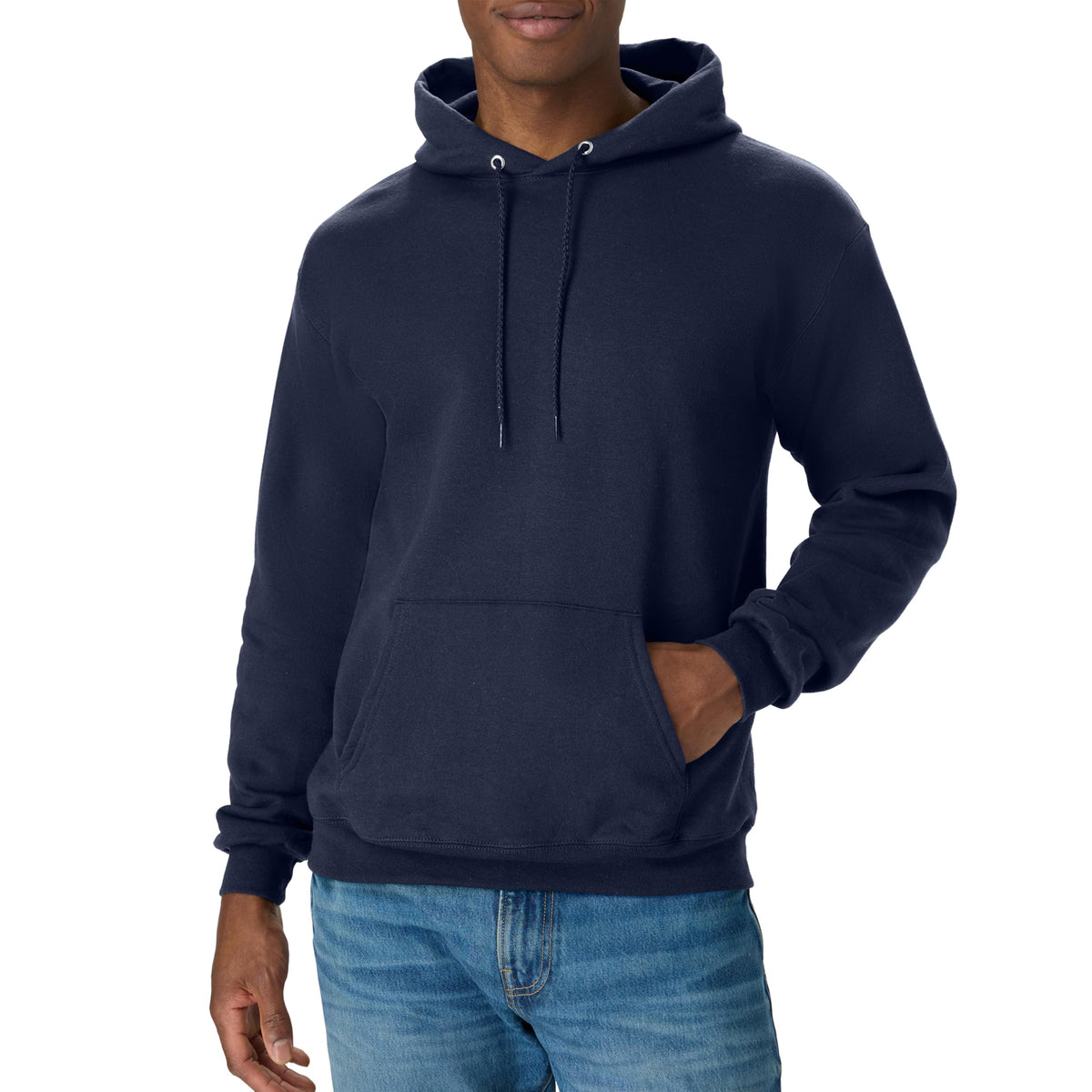 Hanes EcoSmart hoodie close-up of the kangaroo pocket stitching