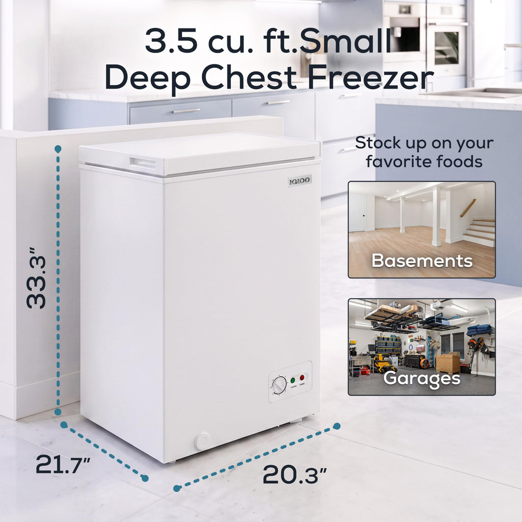 Igloo 5.0 Cu Ft Upright Deep Freezer Chest- Deep Freezer with Quick Freezing System & Adjustable Thermostat - Low Noise Freezer with Removable Basket & LED Lights for Homes, Garages & Basements- White Jansha Store