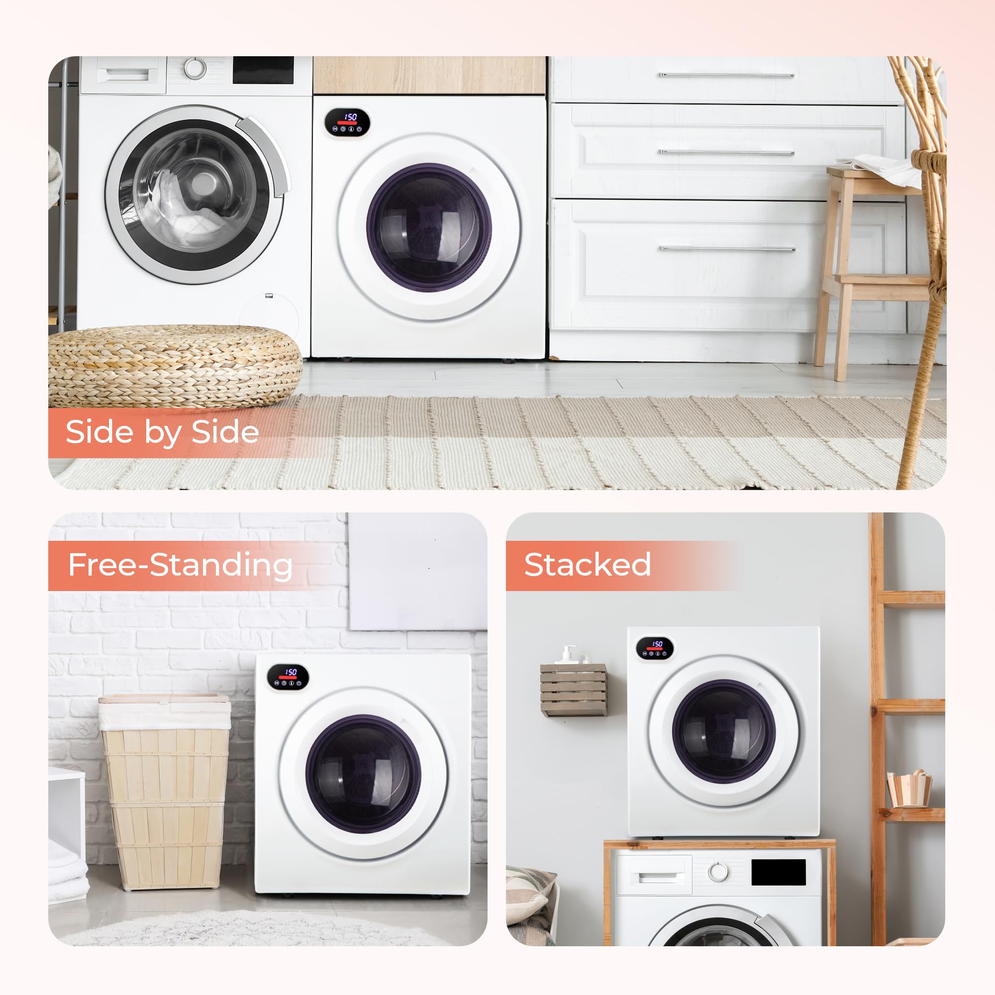 Euhomy Compact Laundry Dryer, 3.5 cu ft Front Load Stainless Steel Clothes Dryers With Exhaust Pipe, 1500W, LCD Control Panel Four-Function Portable Dryer For Apartments, Home, Dorm, White Jansha Store