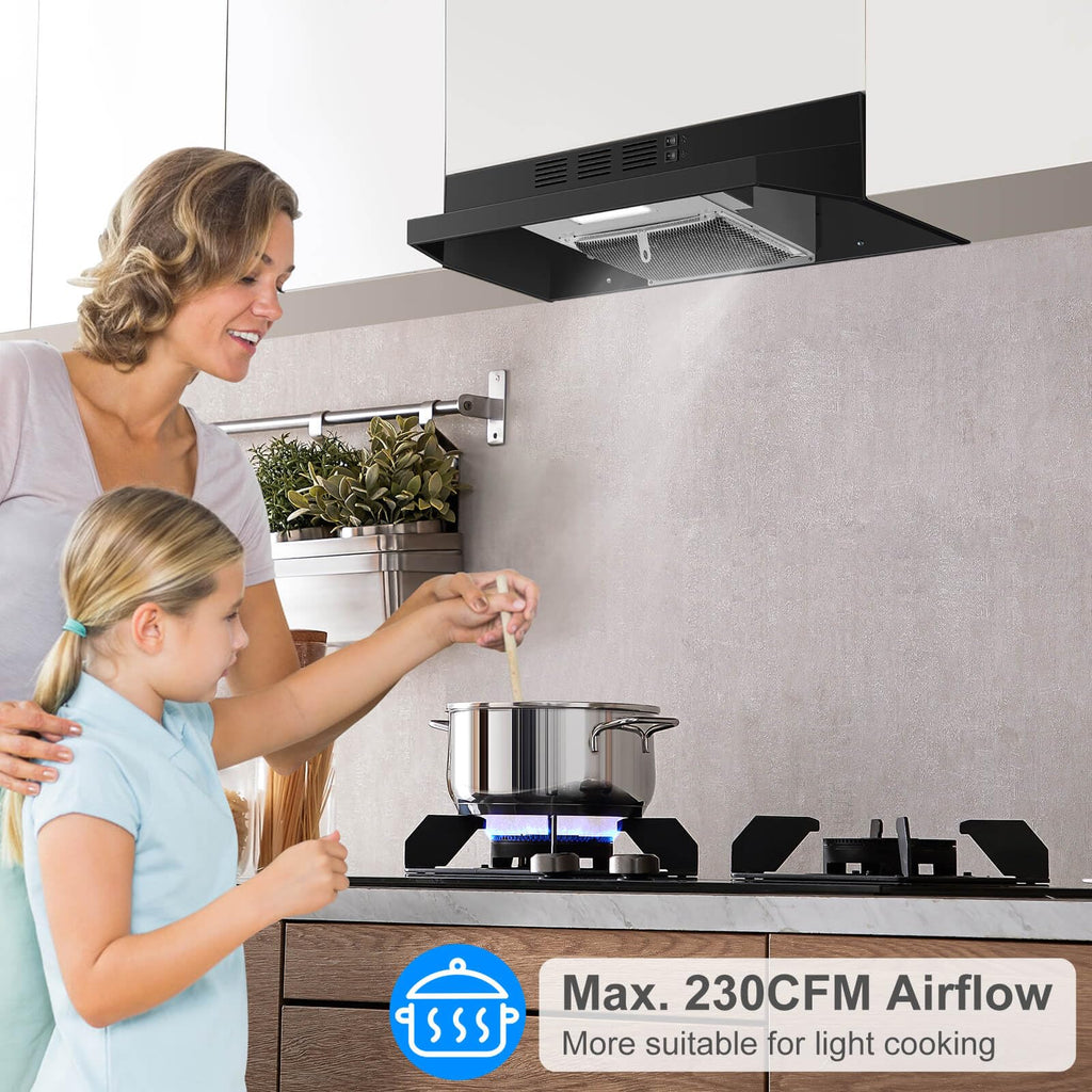 SNDOAS Range Hood 30 inch Under Cabinet, Ducted/Ductless Convertible Kitchen Hood, Stainless Steel Vent Hood with LED Light,Under Cabinet Hood with 2 Speed Exhaust Fan,Black Jansha Store