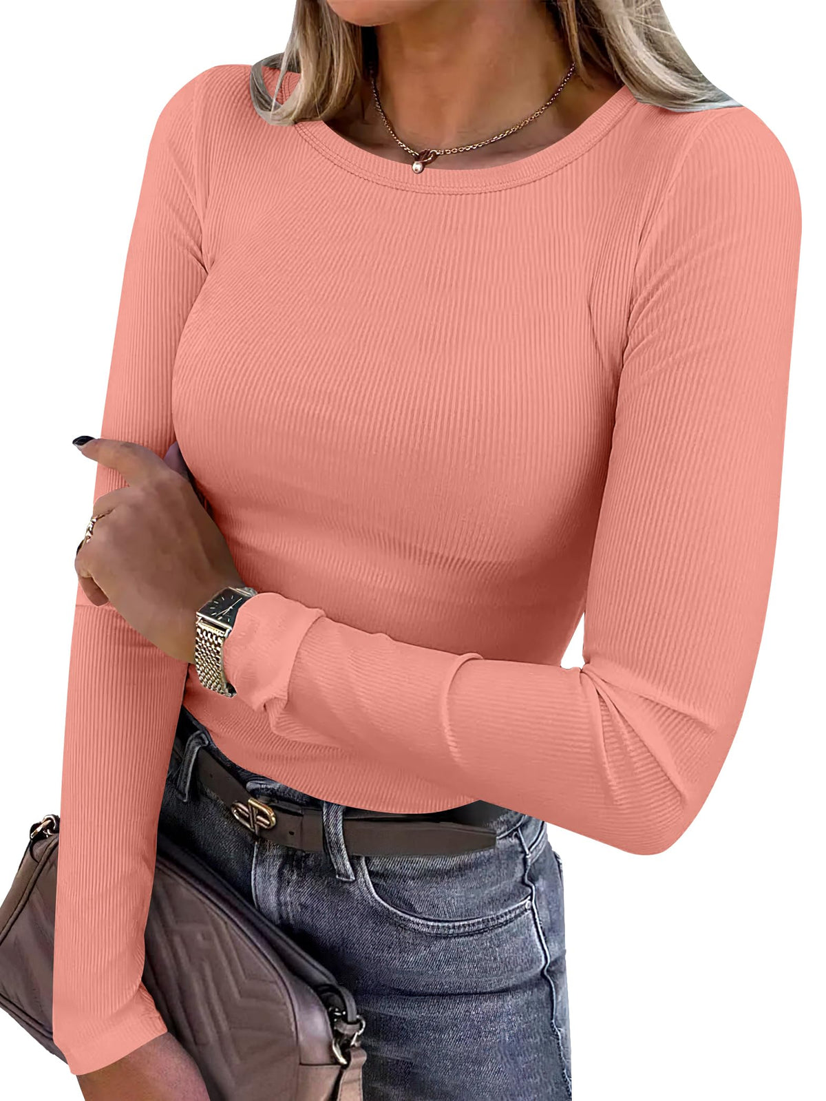 Everyday styling of the ribbed long sleeve top with denim
