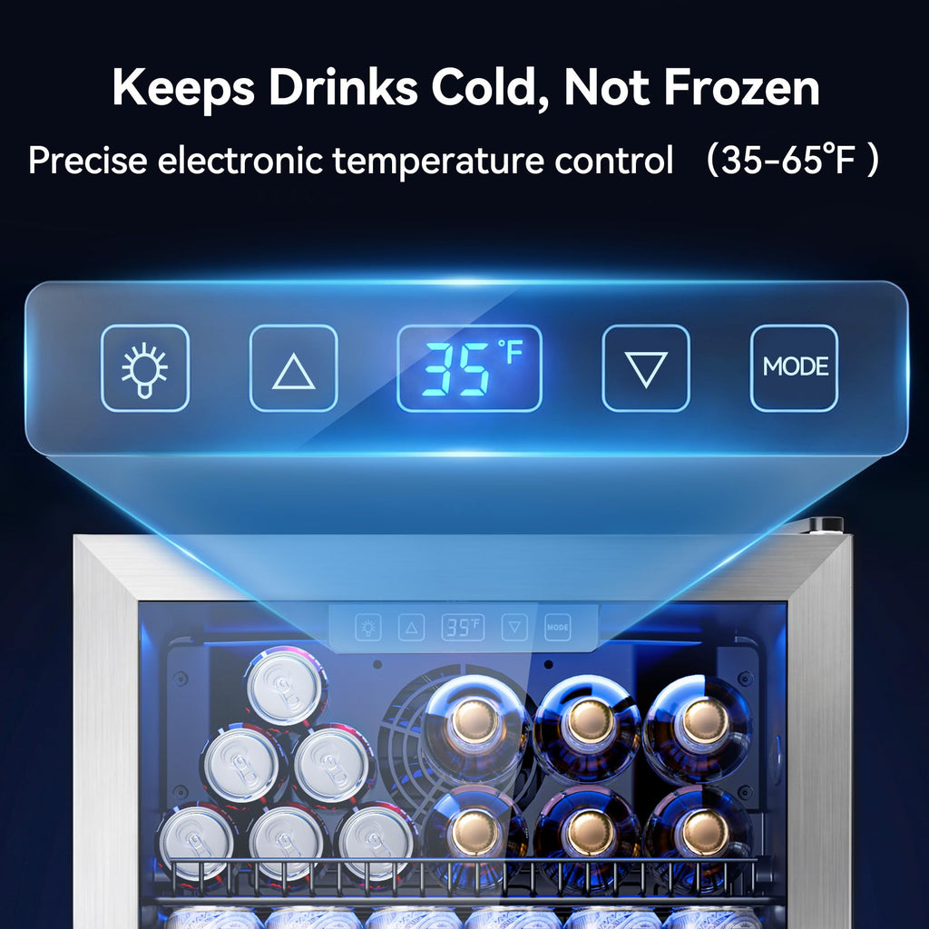 3.2 Cuft Beverage Fridge, 128 Can Mini Fridge, Glass Door, 35–65°F, Black Jansha Store