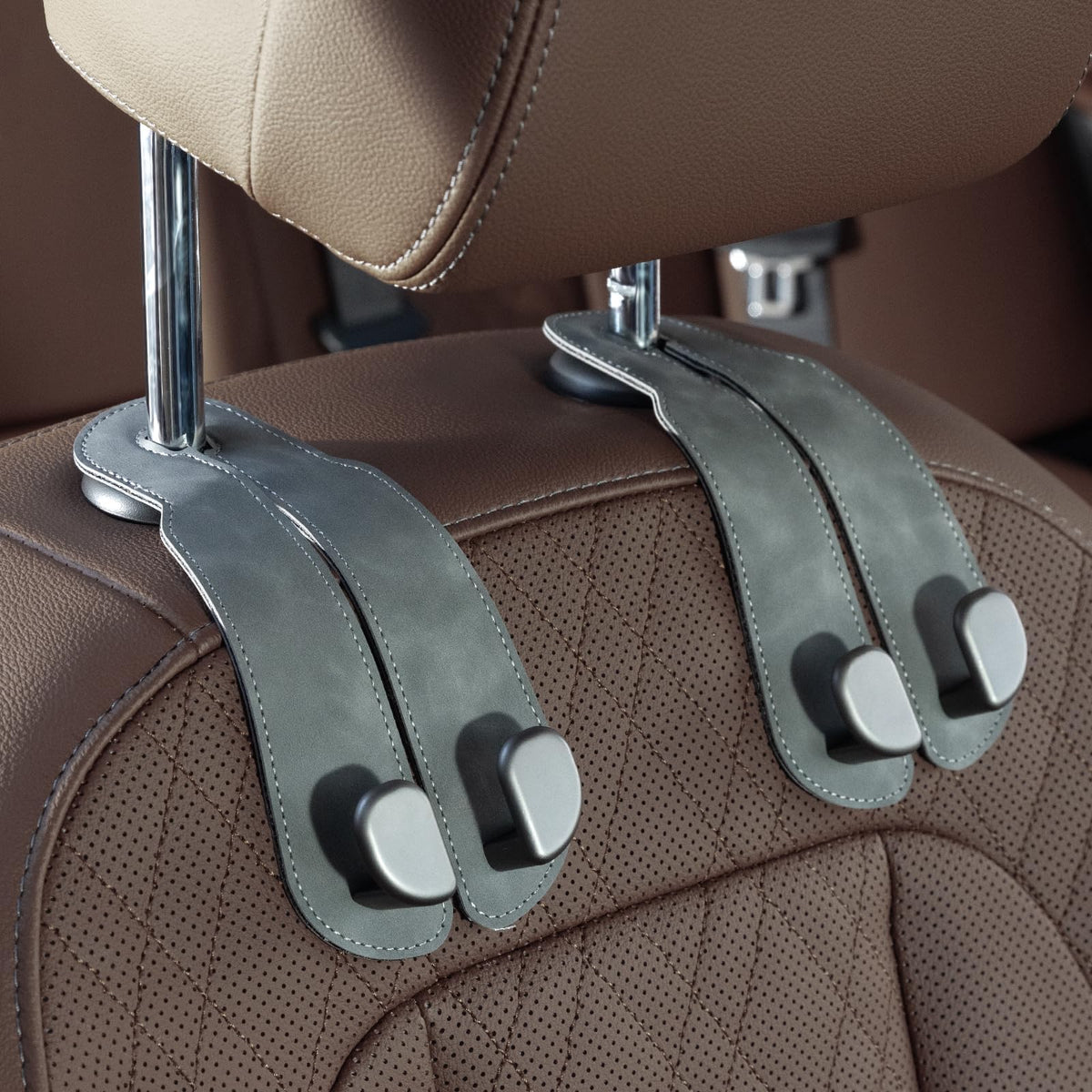 CoBak Purse Hook for Car - Universal Premium Stitched Leather and Aluminum-Magnesium Alloy Double Car Seat Back Storage Hook for Purses, Handbags, Bags (2 Pack),Black Jansha Store