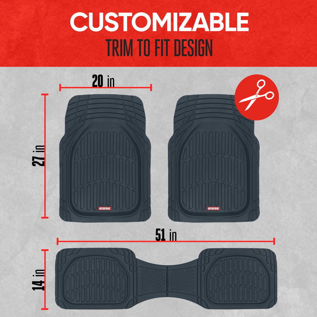Motor Trend FlexTough Floor Mats for Cars, Black Deep Dish All-Weather Car Mats, Waterproof Trim-to Fit Automotive Floor Mats for Cars Trucks SUV, Universal Floor Liner Car Accessories Jansha Store