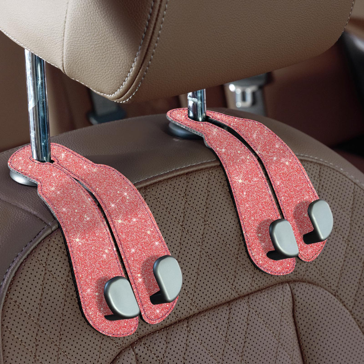 CoBak Purse Hook for Car - Universal Premium Stitched Leather and Aluminum-Magnesium Alloy Double Car Seat Back Storage Hook for Purses, Handbags, Bags (2 Pack),Black Jansha Store