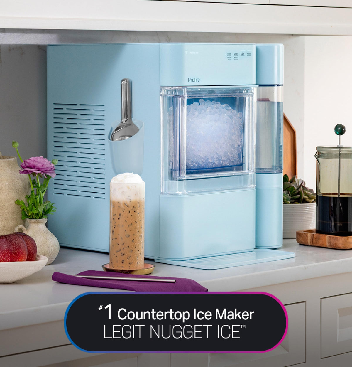GE Profile Opal Ultra, Countertop Nugget Ice Maker, 1 Gal XL Side Tank, *Amazon Exclusive*, 38 lbs/Day, Pebble Pellet Crushed Ice Machine, WiFi Black Stainless Steel Jansha Store