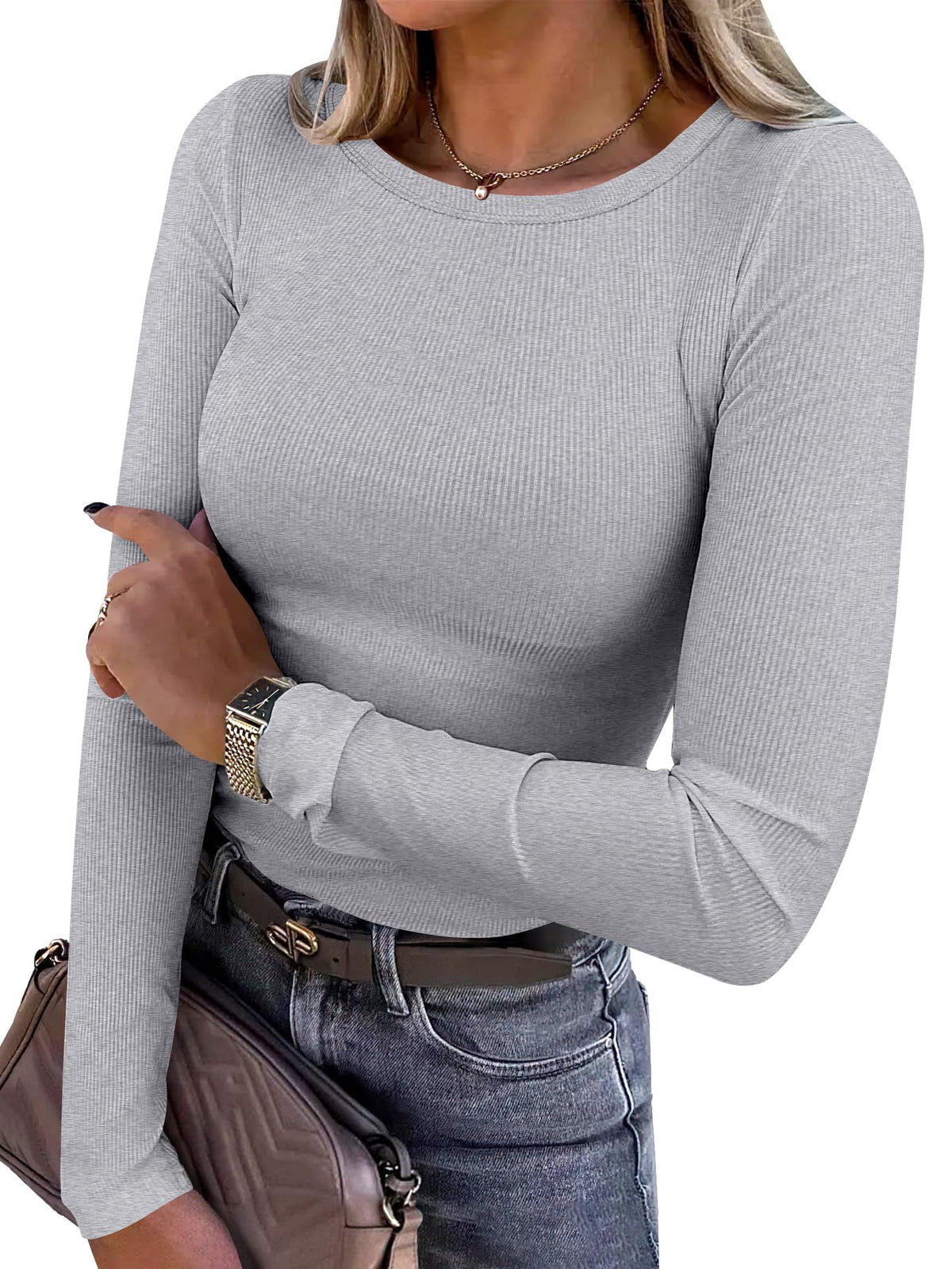 Ribbed fitted top layered under a jacket for a casual outfit