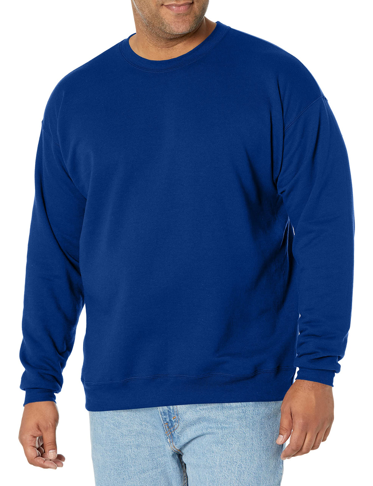 Men's crewneck sweatshirt shown front and back in a two-view layout