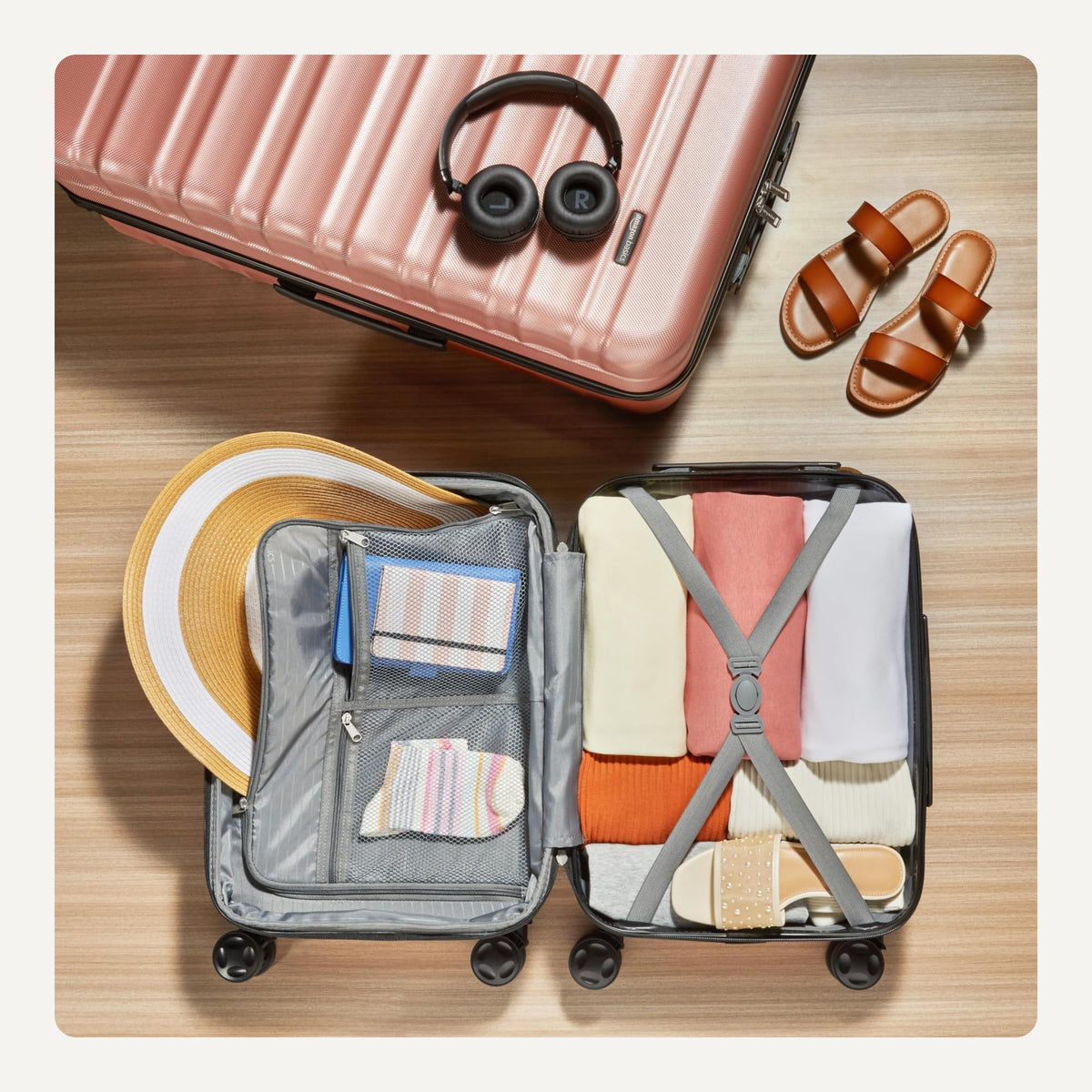 Amazon Basics 3-Piece Hardshell Suitcases Set (21", 26", 30"), Expandable For Up to 25% More Space, With Scratch-Resistant Finish, Four Multi-Directional Wheels, Rose Gold Jansha Store