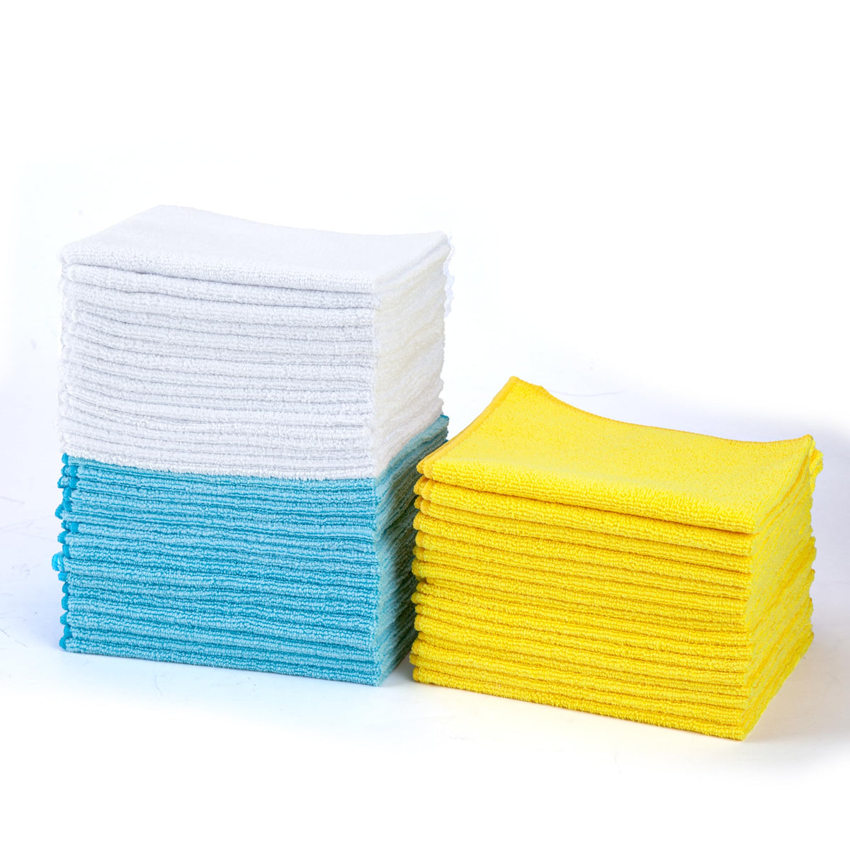 Amazon Basics Microfiber Cleaning Cloths, Ultra Absorbent, Lint Free, Streak Free, Non-Abrasive, Reusable and Washable, 16" x 12", Blue/White/Yellow, Pack of 24 Jansha Store