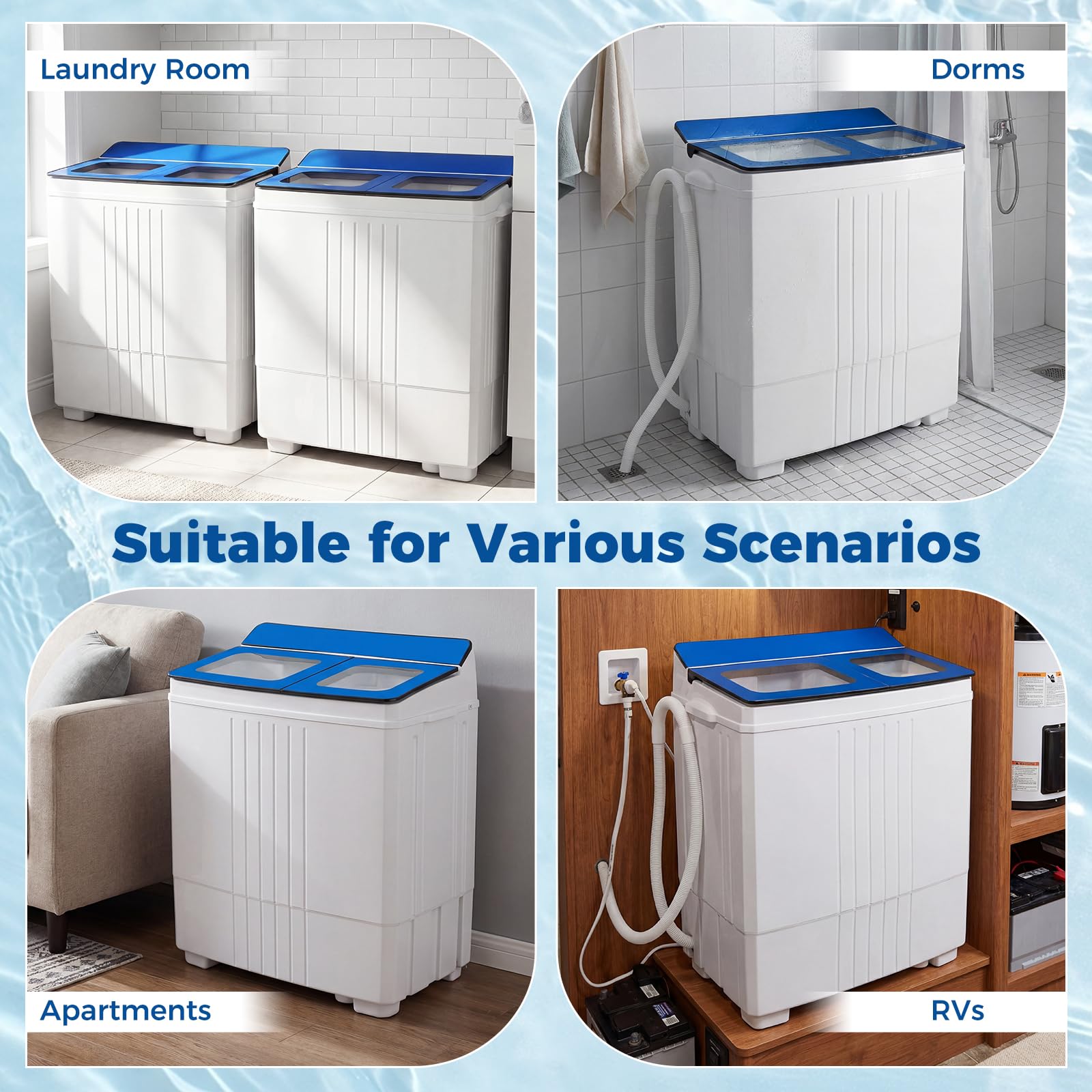COSTWAY 26Lbs Portable Washing Machine with Built-in Drain Pump, Blue Jansha Store