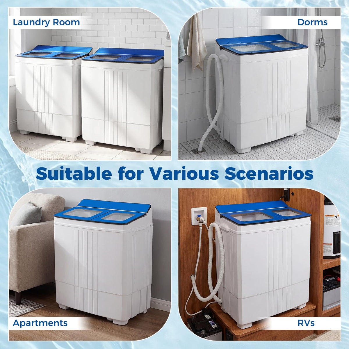 COSTWAY 26Lbs Portable Washing Machine with Built-in Drain Pump, Blue Jansha Store