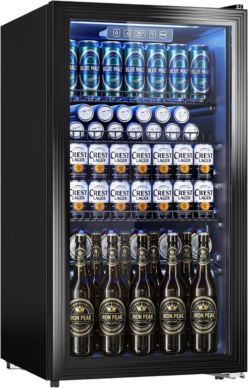 130 Can Beverage Refrigerator, 3.2 Cu.ft Fridge, Glass Door Jansha Store