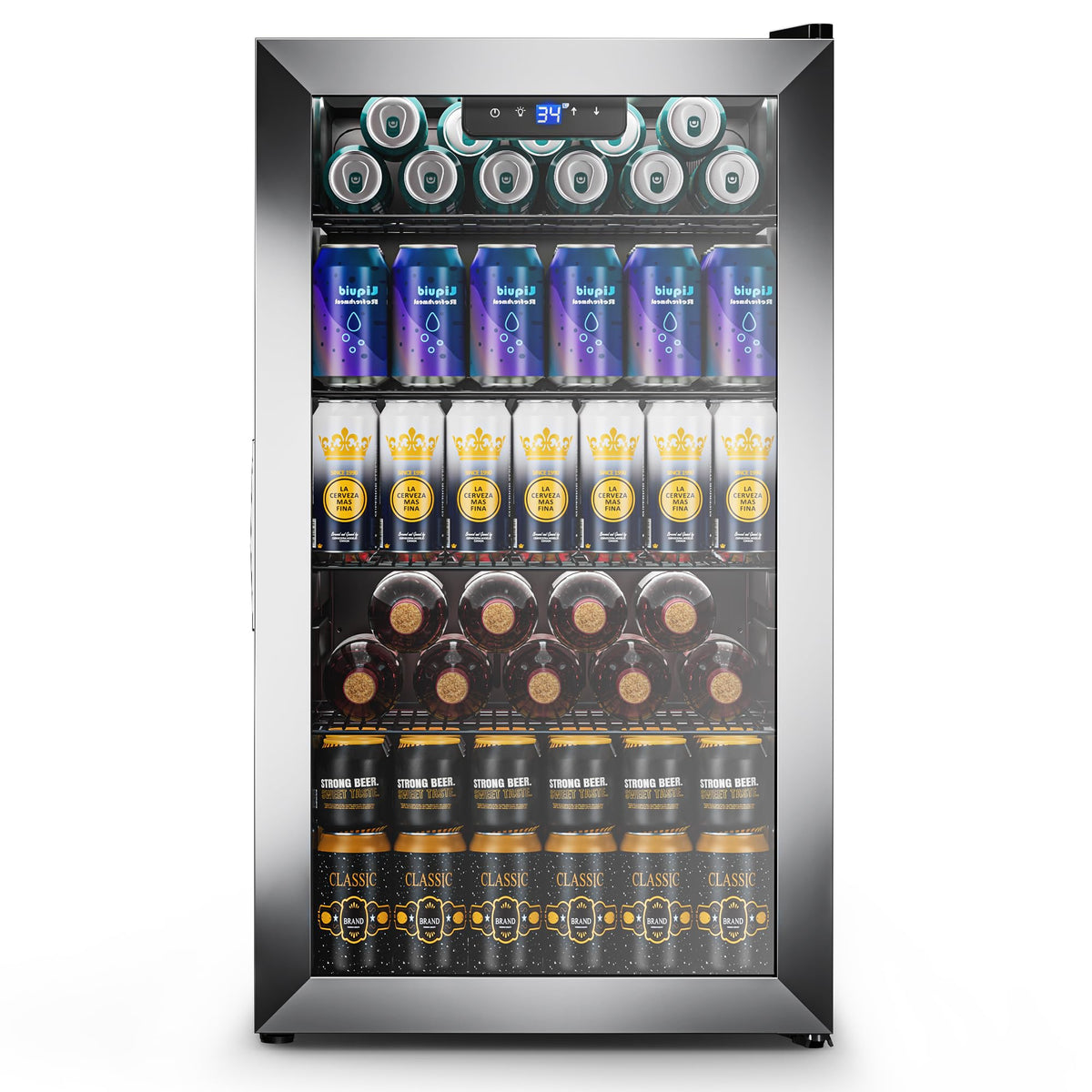 3.2 Cuft Beverage Fridge, 128 Can Mini Fridge, Glass Door, 35–65°F, Black Jansha Store