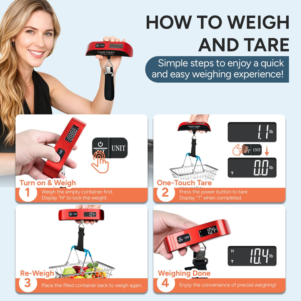 travel inspira Digital Luggage Scale – Portable Hanging Suitcase Weight Scale for Travel, 110 lb Capacity, Backlit LCD Display, Prevents Airport Overweight Fees, Battery Included Jansha Store