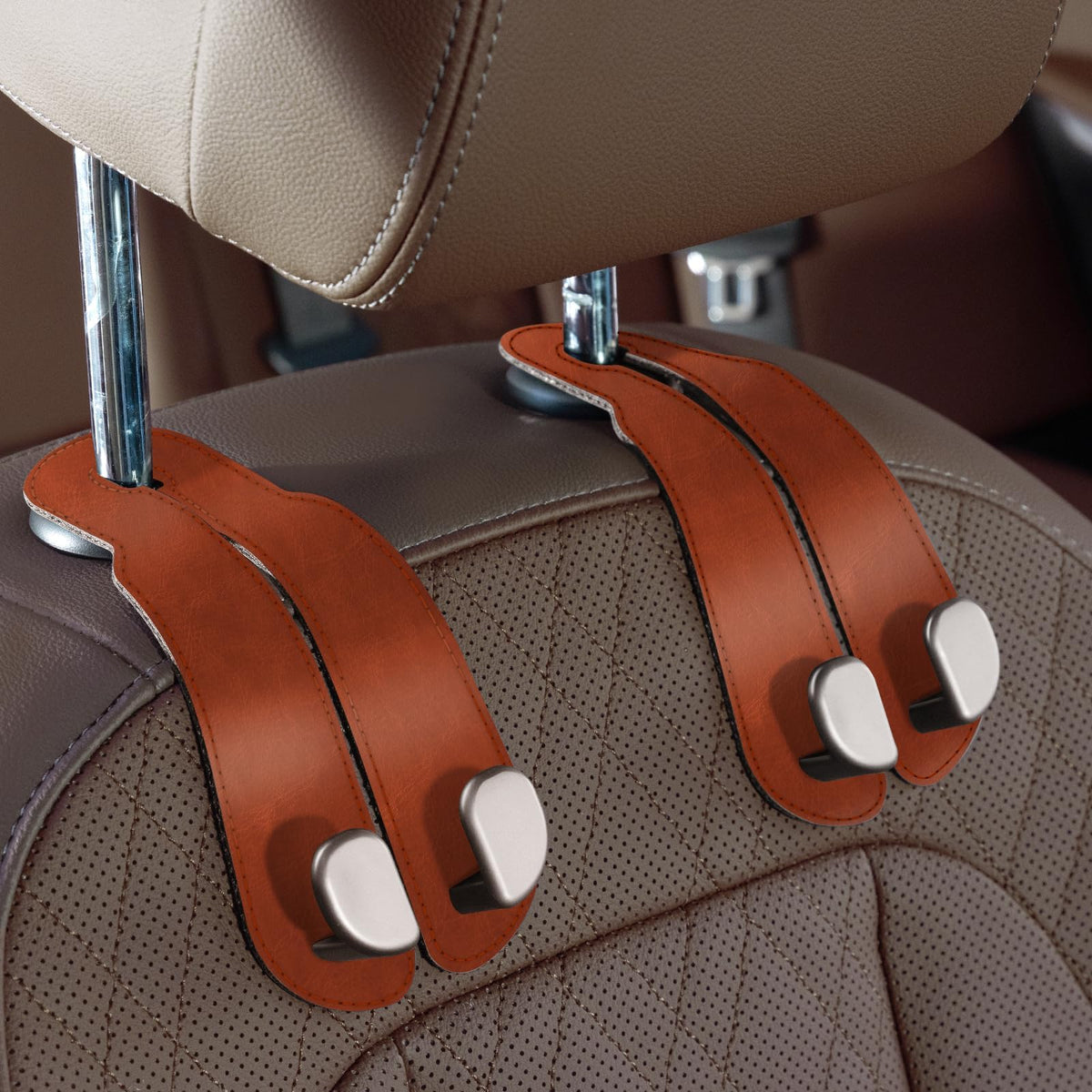 CoBak Purse Hook for Car - Universal Premium Stitched Leather and Aluminum-Magnesium Alloy Double Car Seat Back Storage Hook for Purses, Handbags, Bags (2 Pack),Black Jansha Store