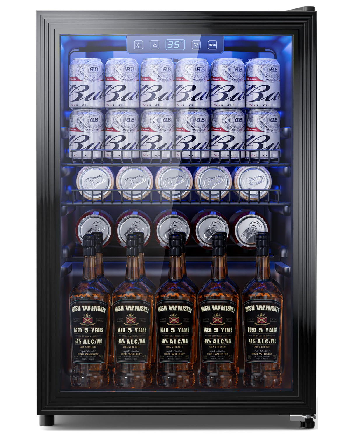 3.2 Cuft Beverage Fridge, 128 Can Mini Fridge, Glass Door, 35–65°F, Black Jansha Store