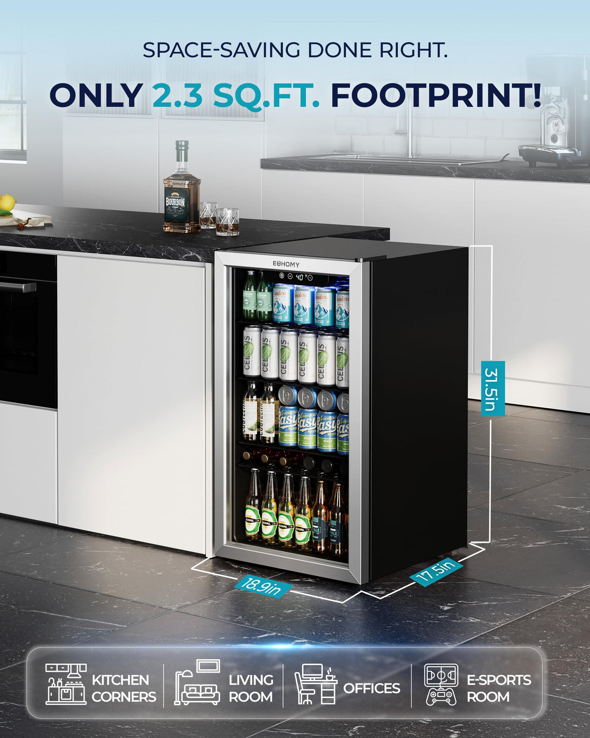 EUHOMY 130 Can Mini Fridge, Beverage Refrigerator with Glass Door, Black Jansha Store