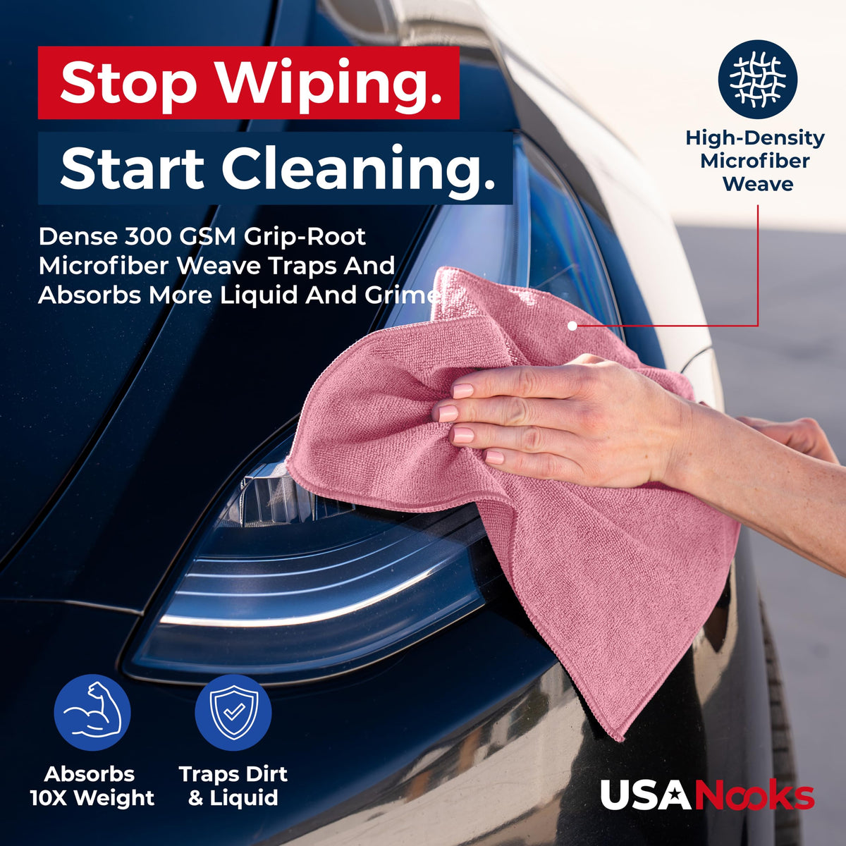 USANOOKS Microfiber Cleaning Cloth Grey - 12 Pcs (12.5"x12.5") - High Performance - 1200 Washes, Ultra Absorbent Microfiber Towel Weave Grime & Liquid for Streak-Free Mirror Shine - Car Washing Cloth Jansha Store