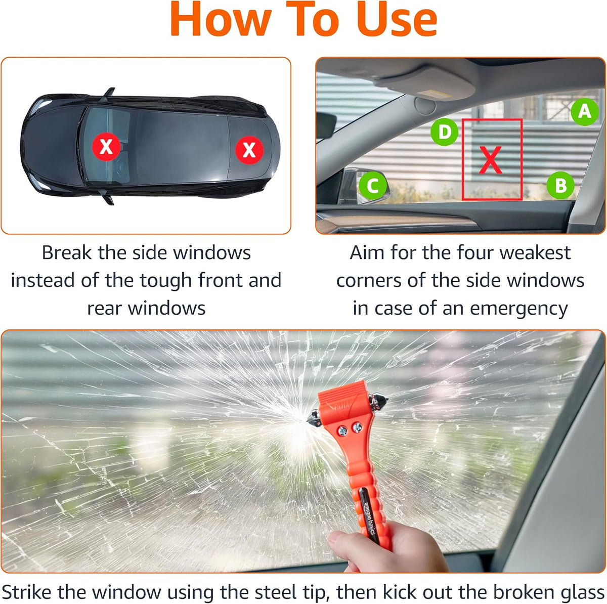 Amazon Basics Emergency Escape Tool, Window Breaker and Seatbelt Cutter, Car Safety Hammer with Protective Bracket, Bright Orange, 2 Pack, SW-835 Jansha Store