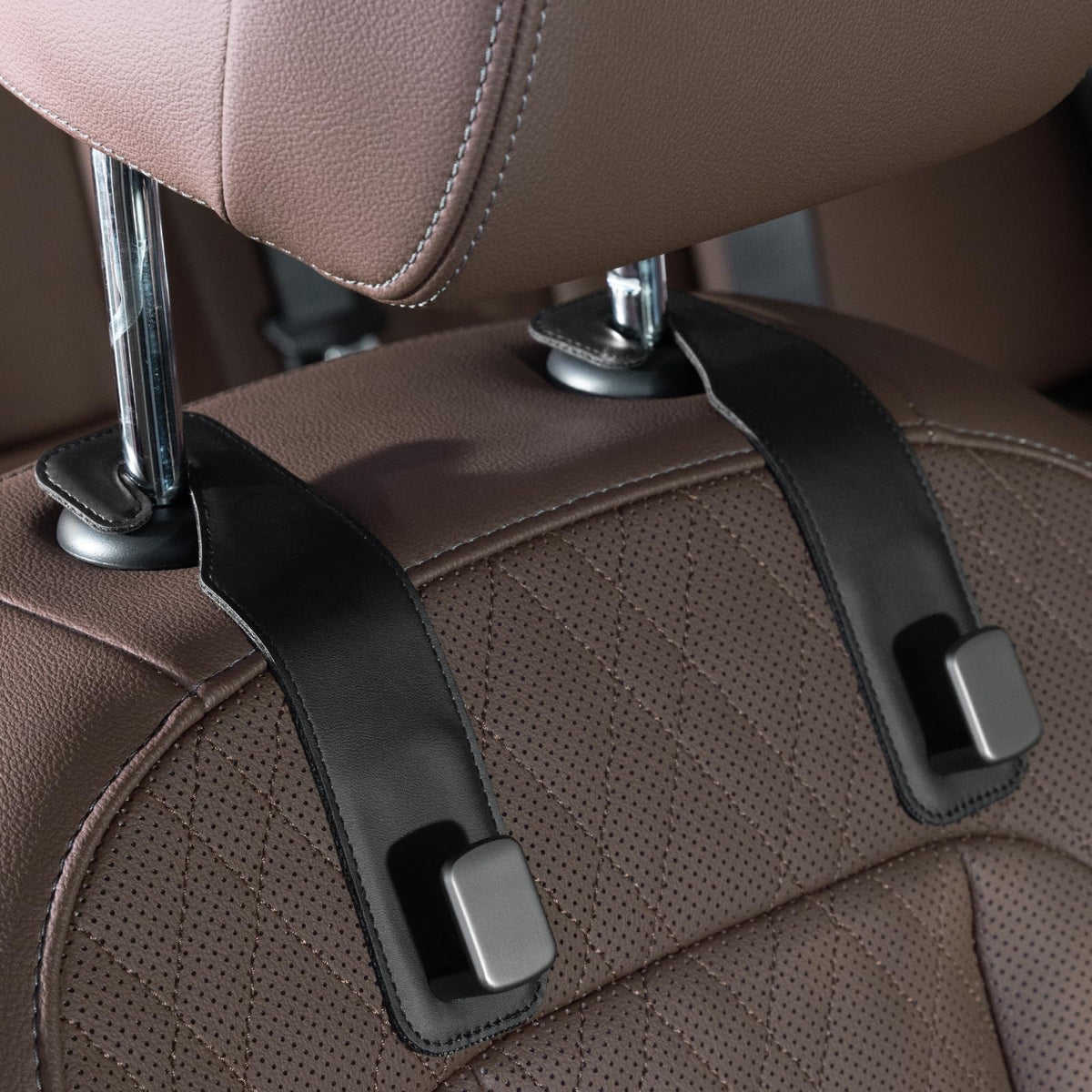 CoBak Purse Hook for Car - Universal Premium Stitched Leather and Aluminum-Magnesium Alloy Double Car Seat Back Storage Hook for Purses, Handbags, Bags (2 Pack),Black Jansha Store