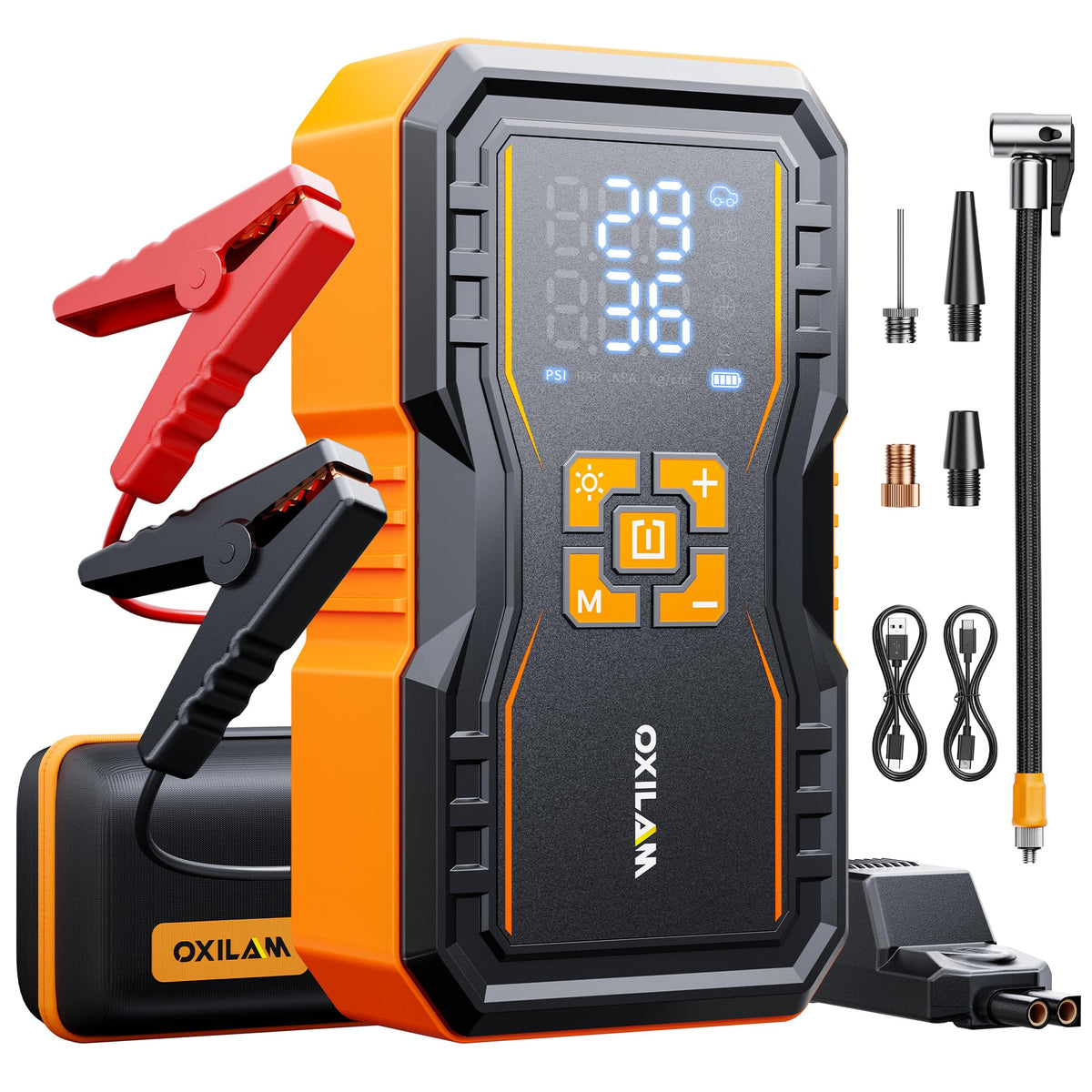 OXILAM 20000mAh Jump Starter for All Gas & Diesel Engines, 9000A Battery Jumper Starter Portable, 12V Jump Box with Quick Charger, Extended Jumper Cable, LED Display, USB, DC, Type C Port & LED Light Jansha Store