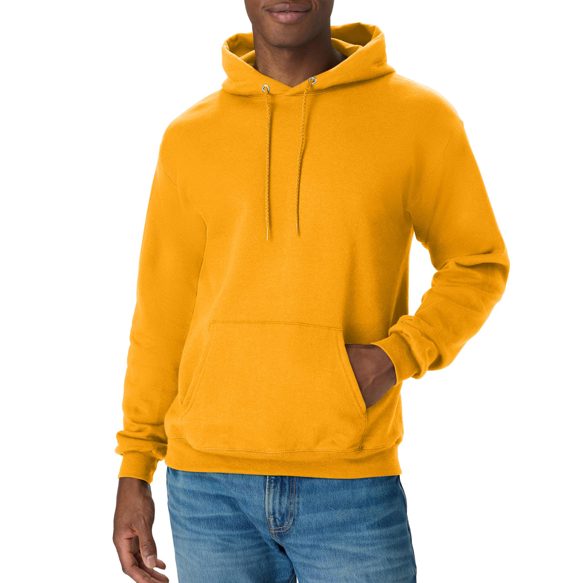 Hanes EcoSmart fleece hoodie styled on a model for an everyday casual look