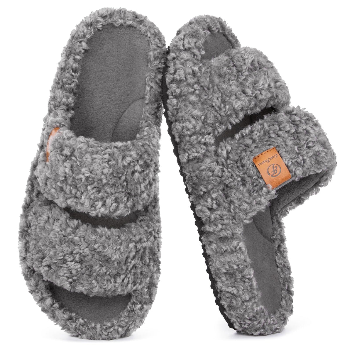 EverFoams memory foam indoor slippers viewed from above showing open-toe shape