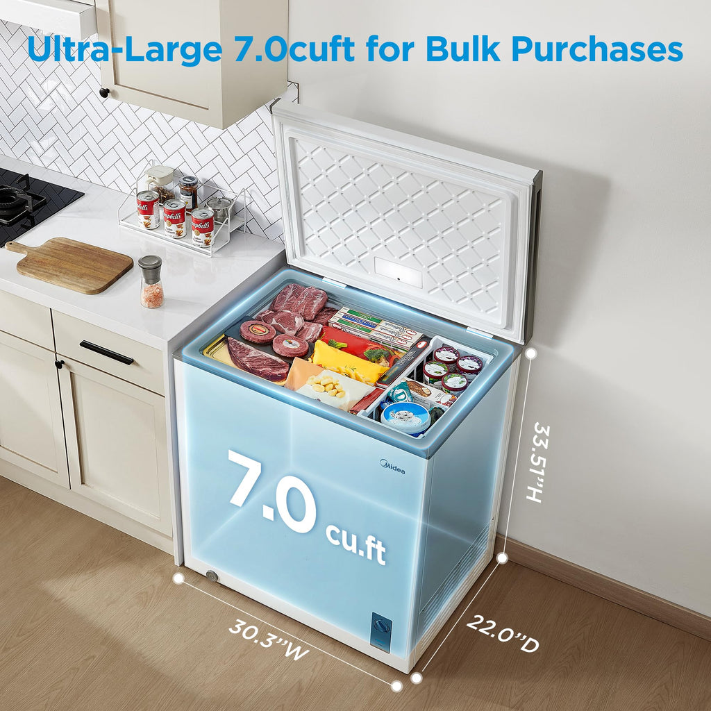 Midea 3.5 Cu.ft Chest Freezer, Fridge Freezer Convertible with LED Light Jansha Store