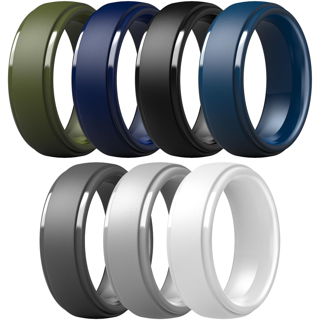 ThunderFit Silicone Rings for Men, Step Edge Rubber Wedding Bands 10mm Wide Jansha Store