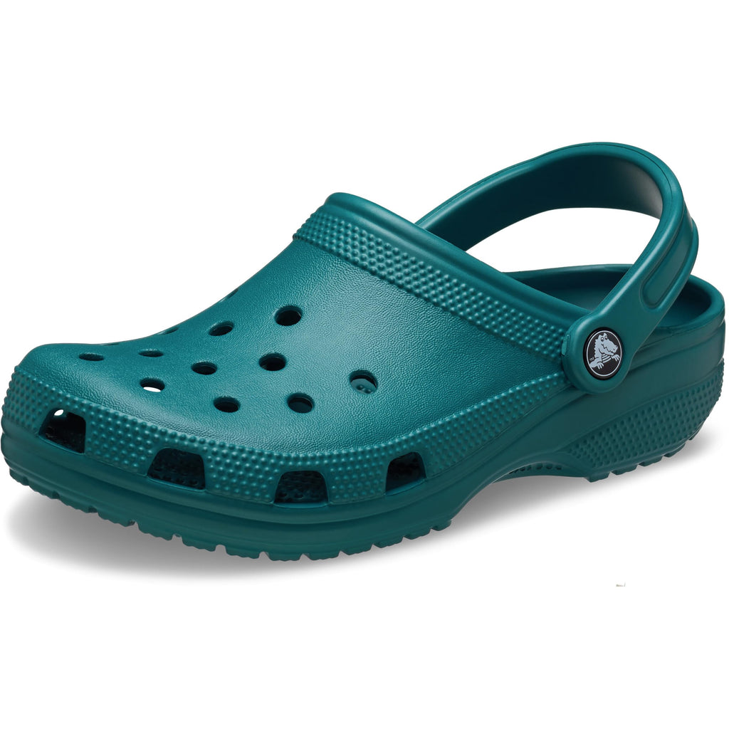 Single classic clog resting on its side, revealing the tread pattern on the outsole