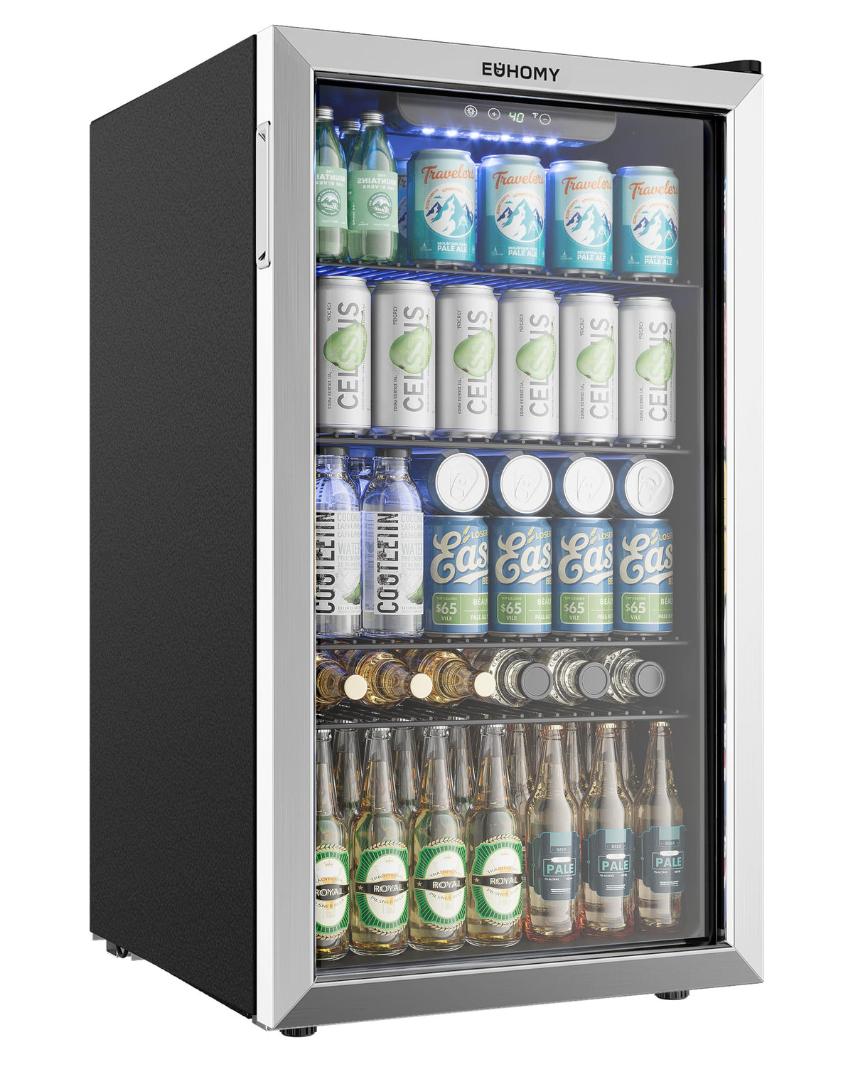 EUHOMY 130 Can Mini Fridge, Beverage Refrigerator with Glass Door, Black Jansha Store