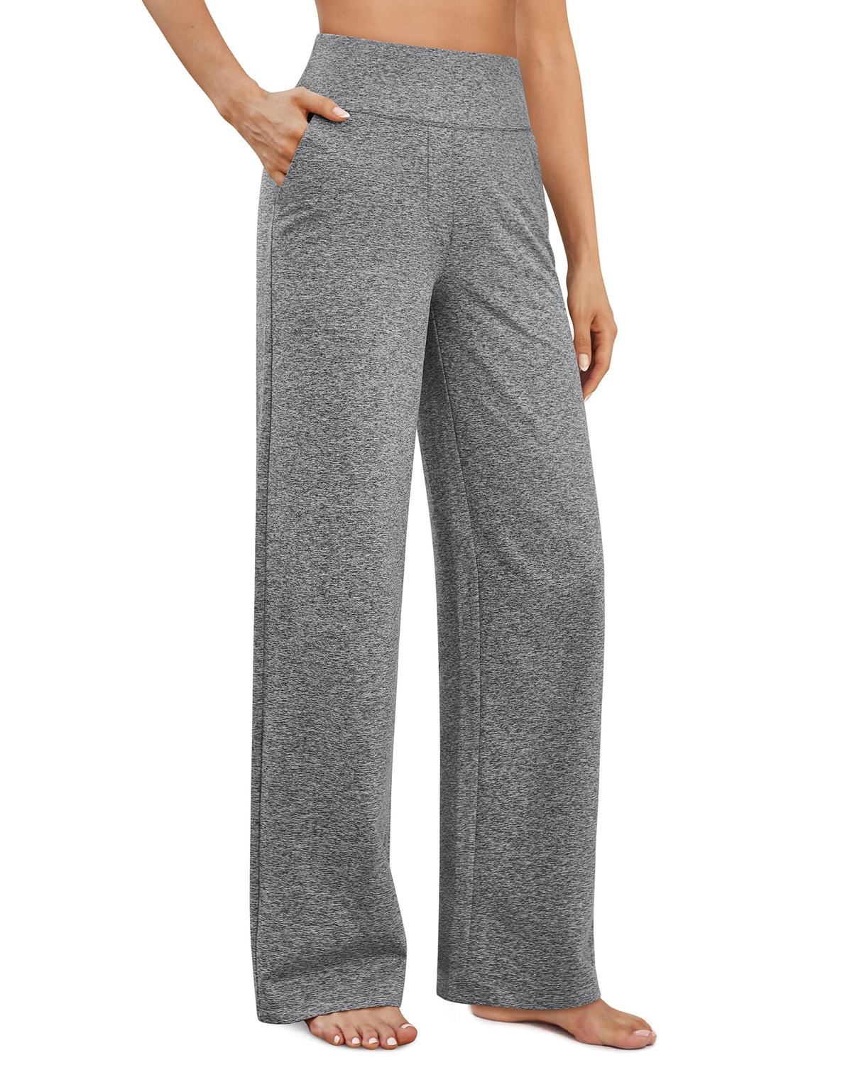 Close-up of the side pocket on wide leg yoga pants for women